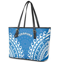 Custom Cook Islands Pukapuka Leather Tote Bag Polynesian Tribal Tattoo