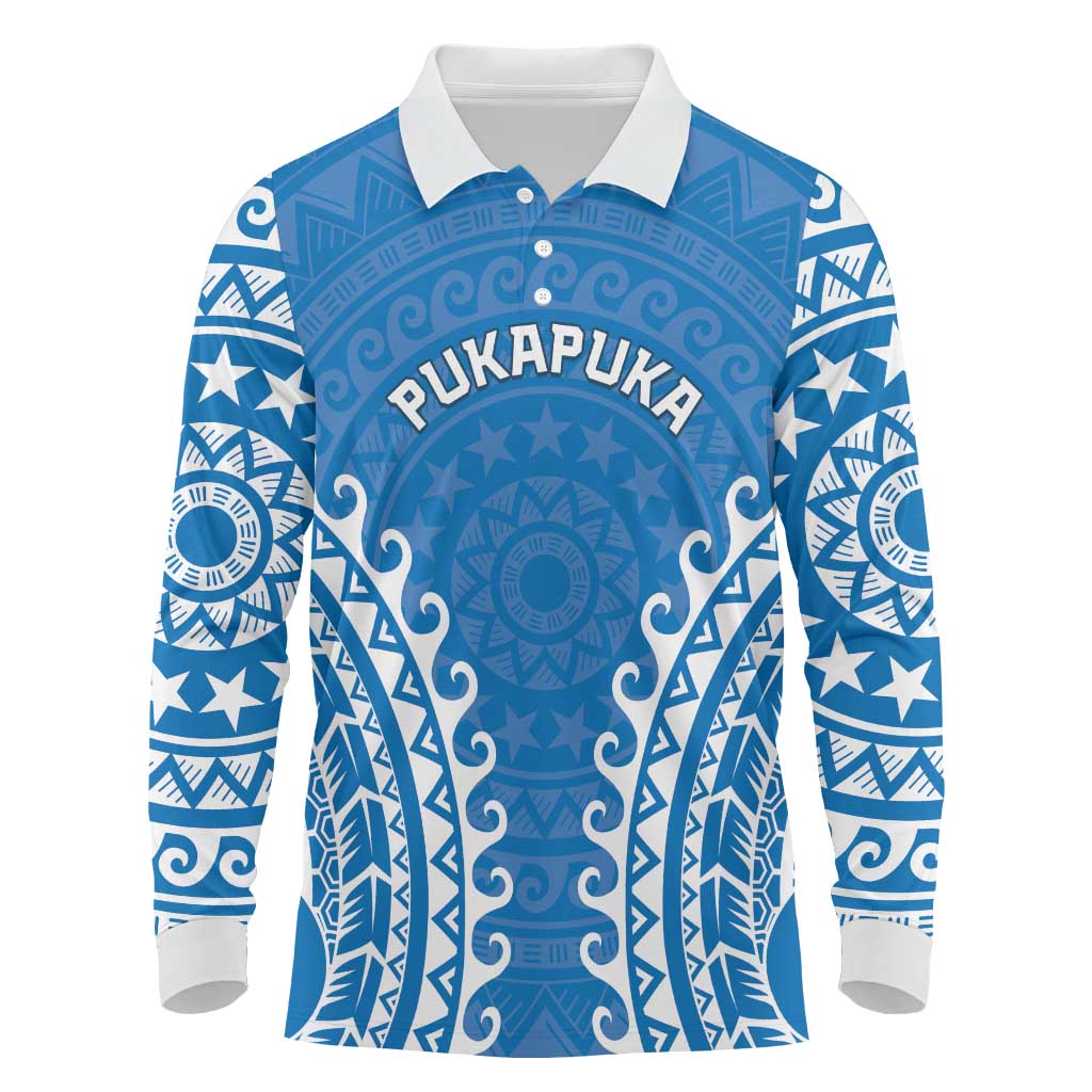 Custom Cook Islands Pukapuka Long Sleeve Polo Shirt Polynesian Tribal Tattoo