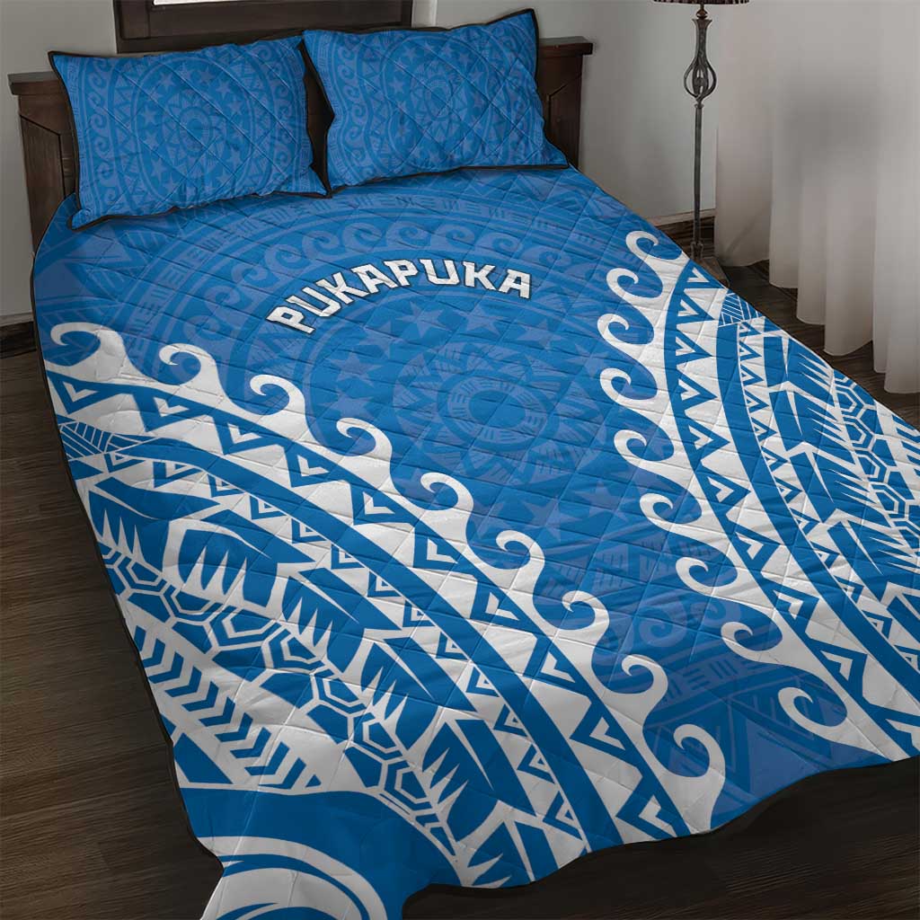 Cook Islands Pukapuka Quilt Bed Set Polynesian Tribal Tattoo LT05 Blue - Polynesian Pride