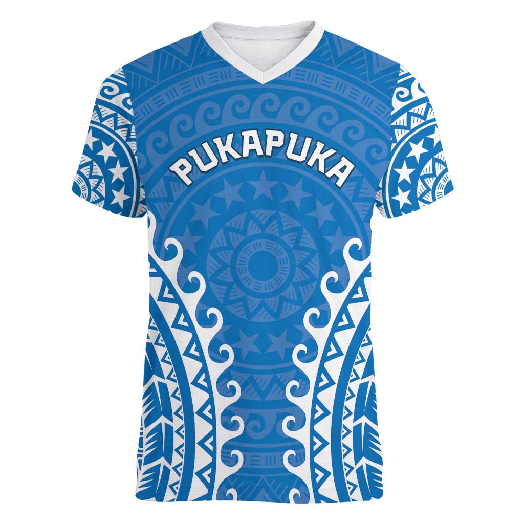 Custom Cook Islands Pukapuka Women V-Neck T-Shirt Polynesian Tribal Tattoo