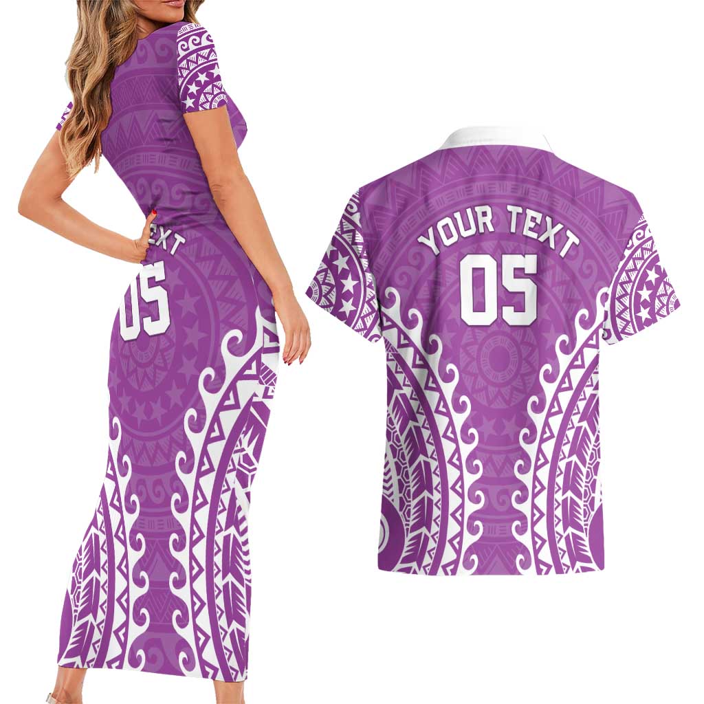 Custom Cook Islands Mangaia Couples Matching Short Sleeve Bodycon Dress and Hawaiian Shirt Polynesian Tribal Tattoo