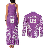 Custom Cook Islands Mangaia Couples Matching Tank Maxi Dress and Long Sleeve Button Shirt Polynesian Tribal Tattoo
