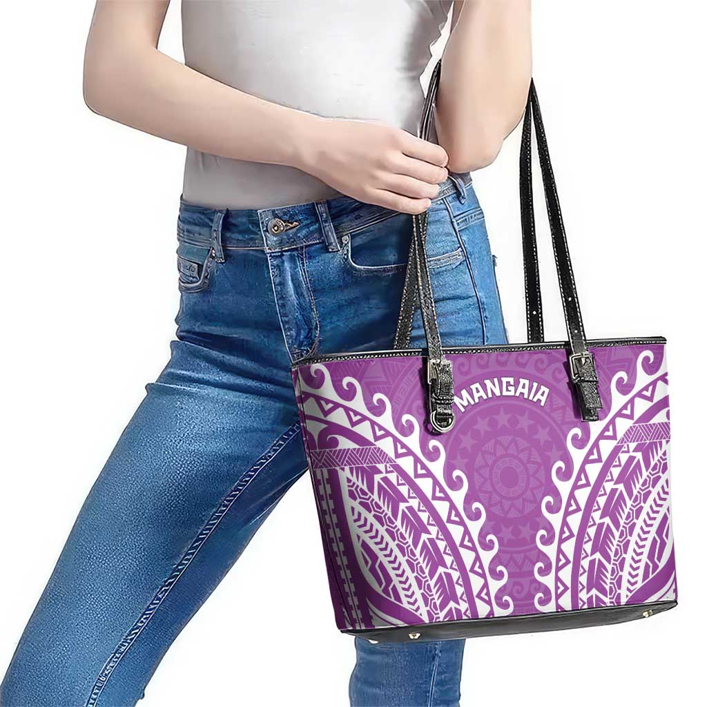 Custom Cook Islands Mangaia Leather Tote Bag Polynesian Tribal Tattoo