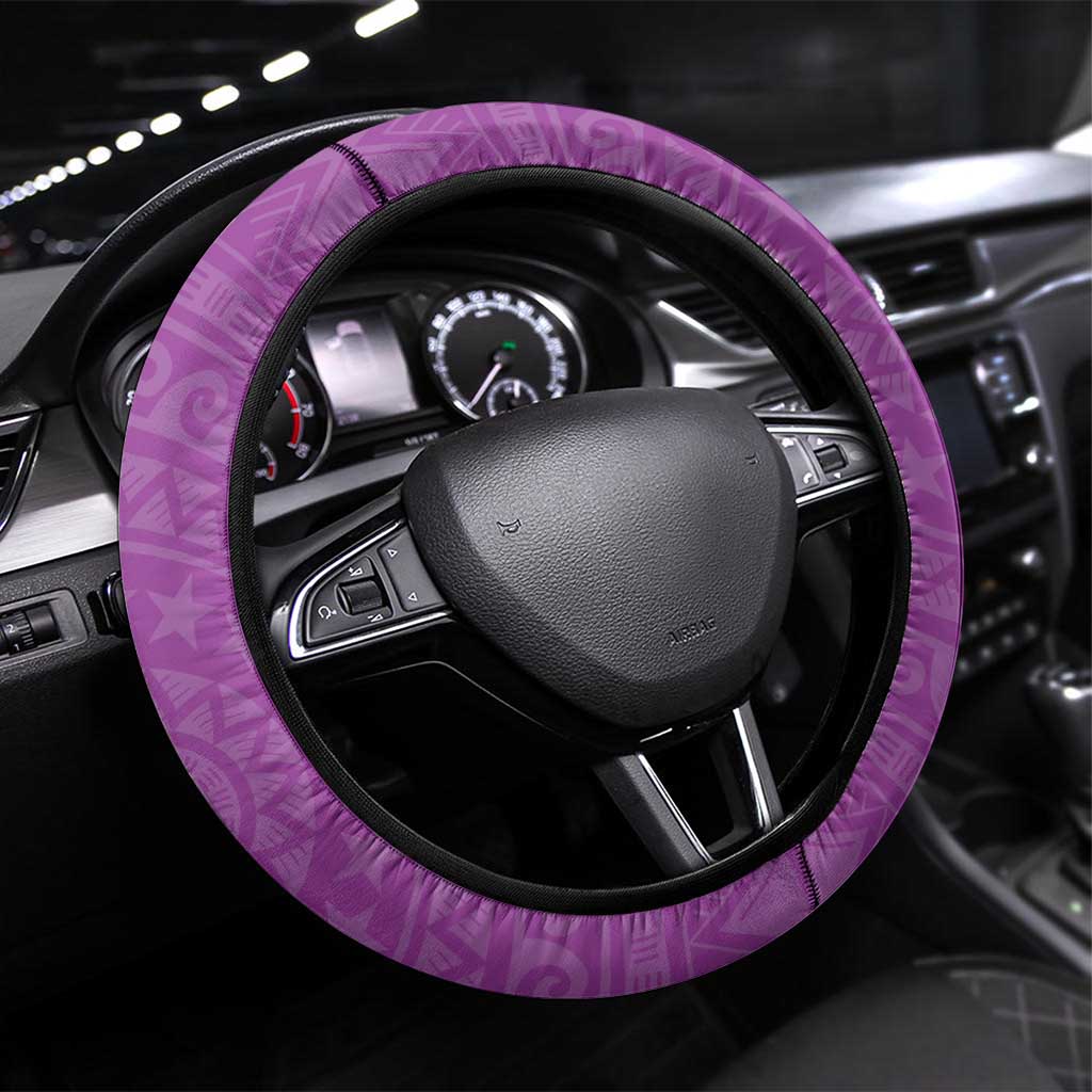 Cook Islands Mangaia Steering Wheel Cover Polynesian Tribal Tattoo LT05 Universal Fit Pink - Polynesian Pride