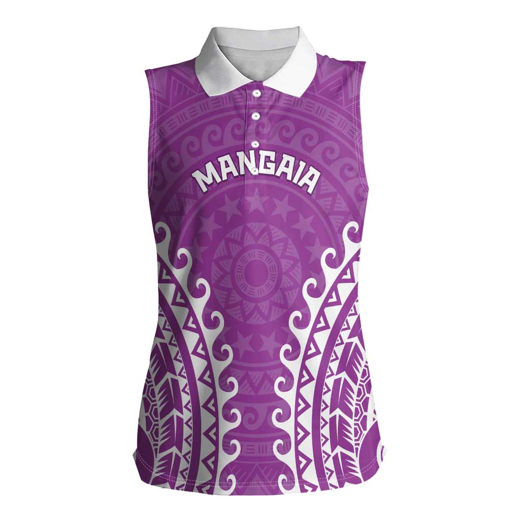Custom Cook Islands Mangaia Women Sleeveless Polo Shirt Polynesian Tribal Tattoo
