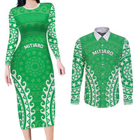 Custom Cook Islands Mitiaro Couples Matching Long Sleeve Bodycon Dress and Long Sleeve Button Shirt Polynesian Tribal Tattoo