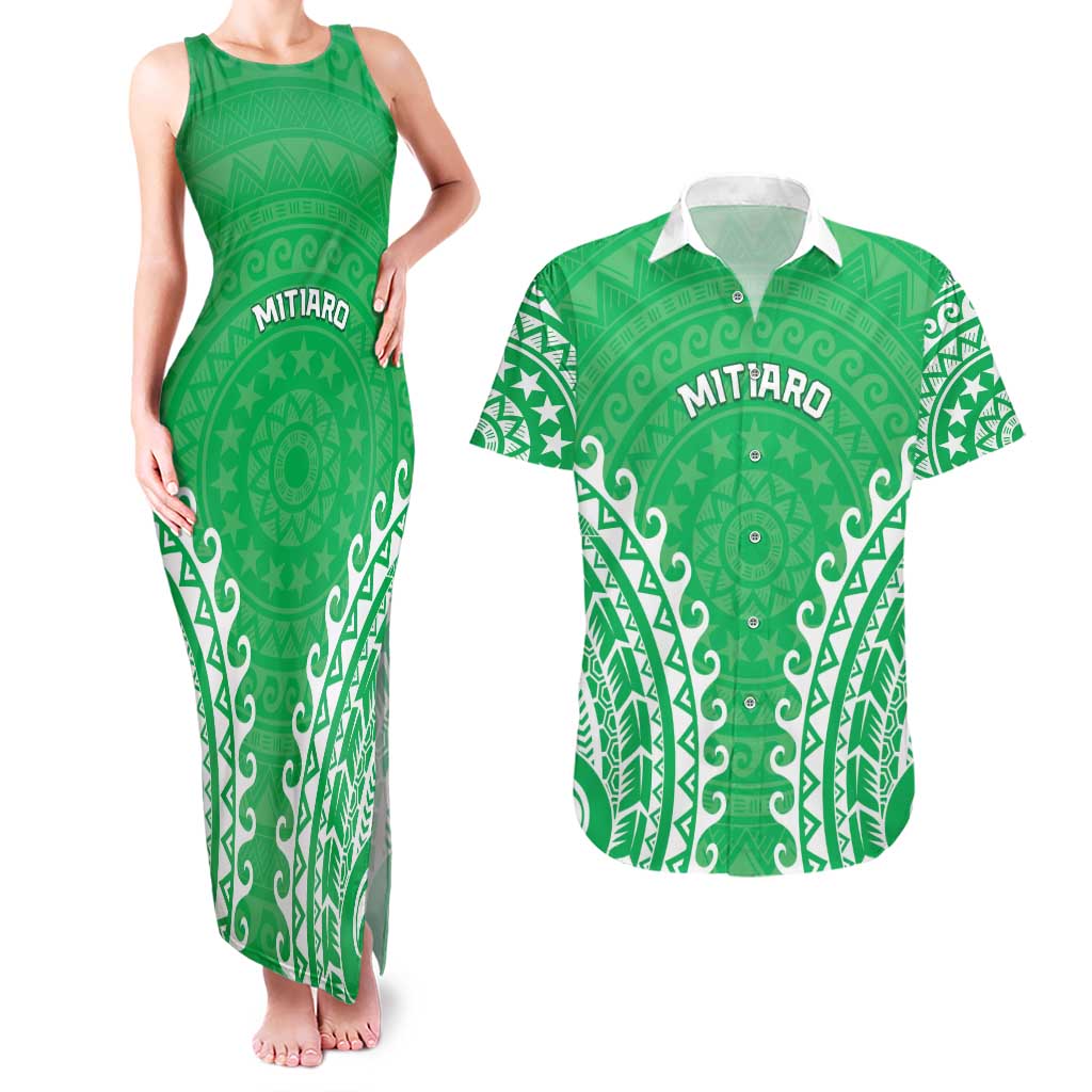 Custom Cook Islands Mitiaro Couples Matching Tank Maxi Dress and Hawaiian Shirt Polynesian Tribal Tattoo