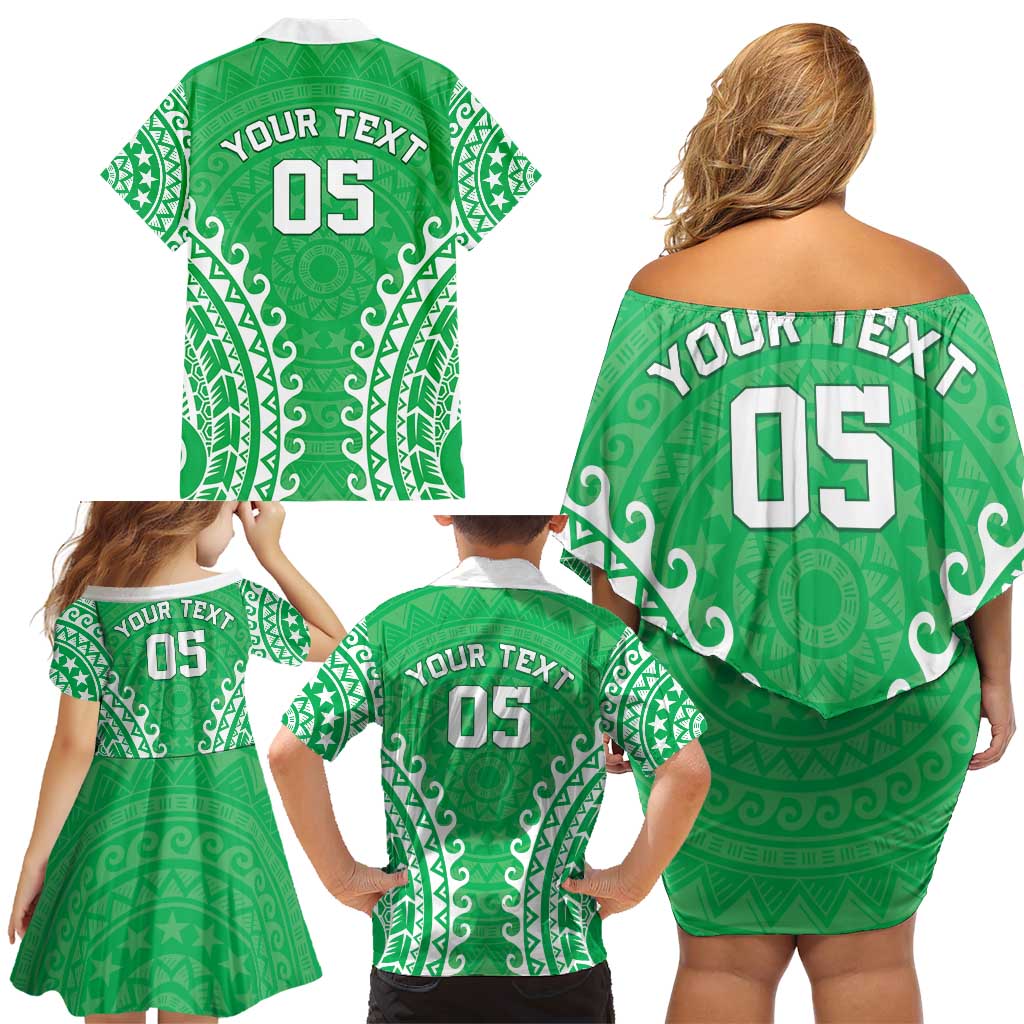 Custom Cook Islands Mitiaro Family Matching Off Shoulder Short Dress and Hawaiian Shirt Polynesian Tribal Tattoo