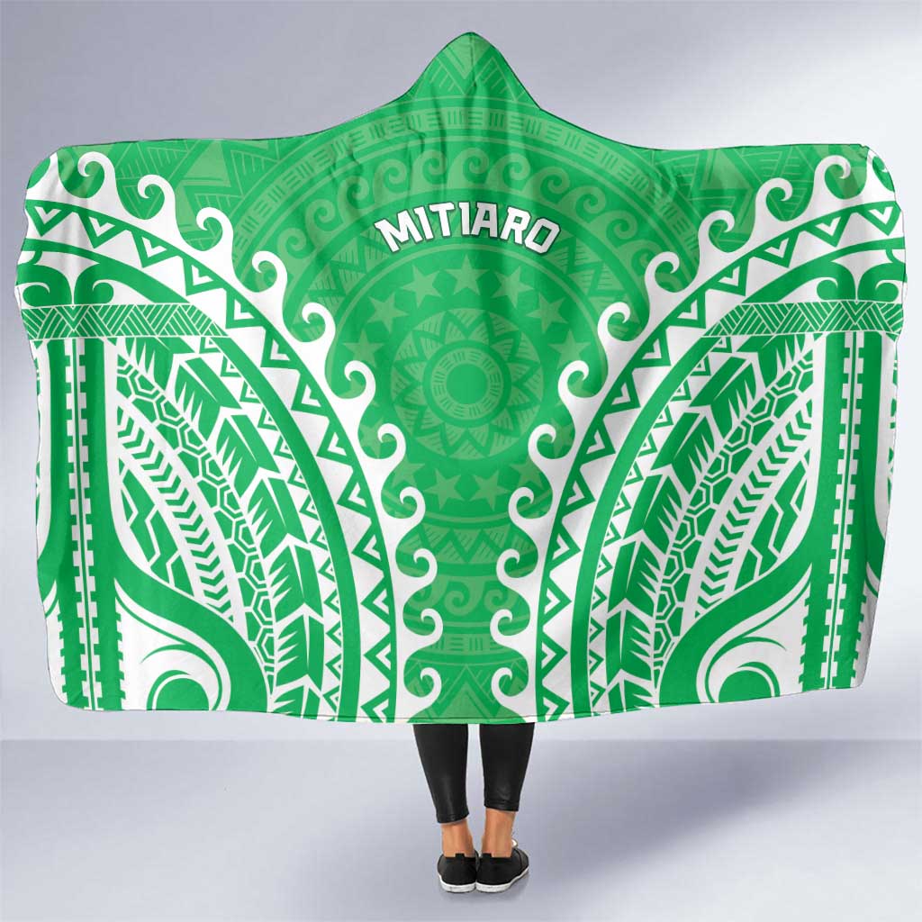 Cook Islands Mitiaro Hooded Blanket Polynesian Tribal Tattoo LT05 One Size Green - Polynesian Pride