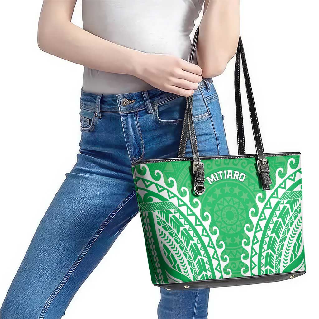 Custom Cook Islands Mitiaro Leather Tote Bag Polynesian Tribal Tattoo