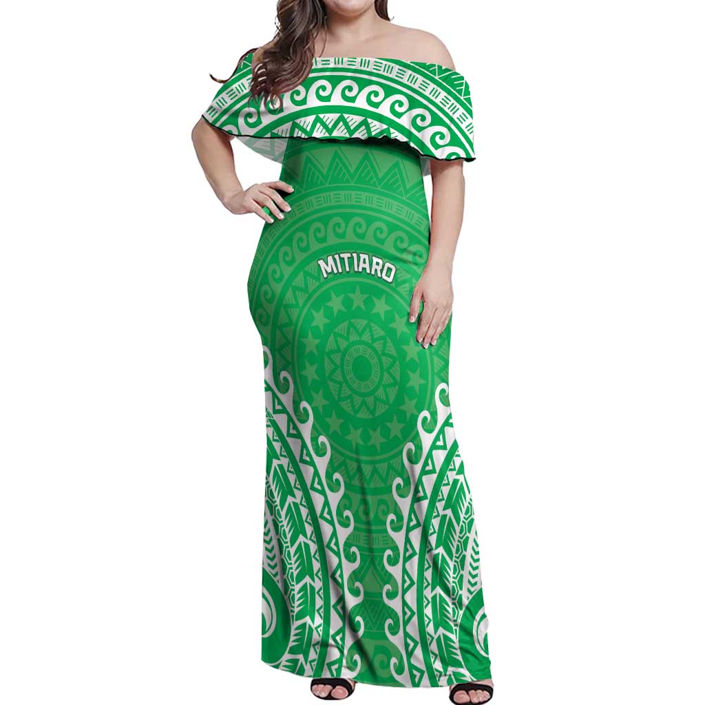 Custom Cook Islands Mitiaro Off Shoulder Maxi Dress Polynesian Tribal Tattoo