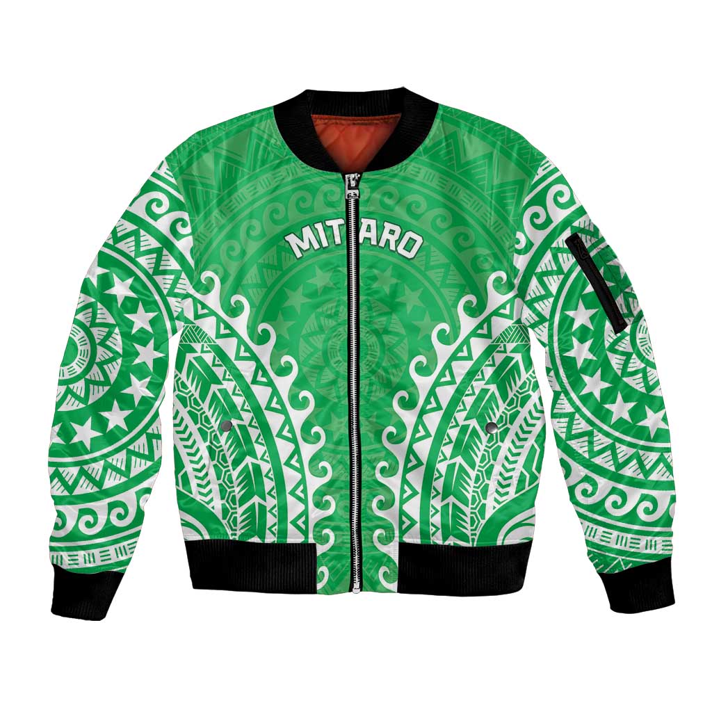 Custom Cook Islands Mitiaro Sleeve Zip Bomber Jacket Polynesian Tribal Tattoo