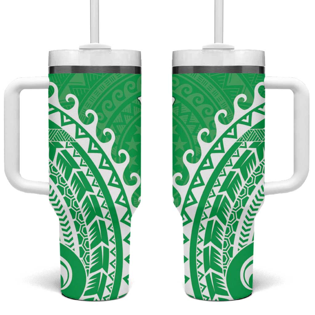 Cook Islands Mitiaro Tumbler With Handle Polynesian Tribal Tattoo LT05 One Size: 40 oz Green - Polynesian Pride