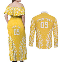 Custom Cook Islands Aitutaki Couples Matching Off Shoulder Maxi Dress and Long Sleeve Button Shirt Polynesian Tribal Tattoo