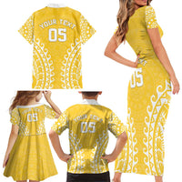 Custom Cook Islands Aitutaki Family Matching Short Sleeve Bodycon Dress and Hawaiian Shirt Polynesian Tribal Tattoo