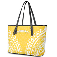 Custom Cook Islands Aitutaki Leather Tote Bag Polynesian Tribal Tattoo