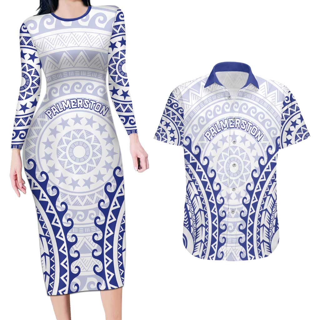 Custom Cook Islands Palmerston Couples Matching Long Sleeve Bodycon Dress and Hawaiian Shirt Polynesian Tribal Tattoo