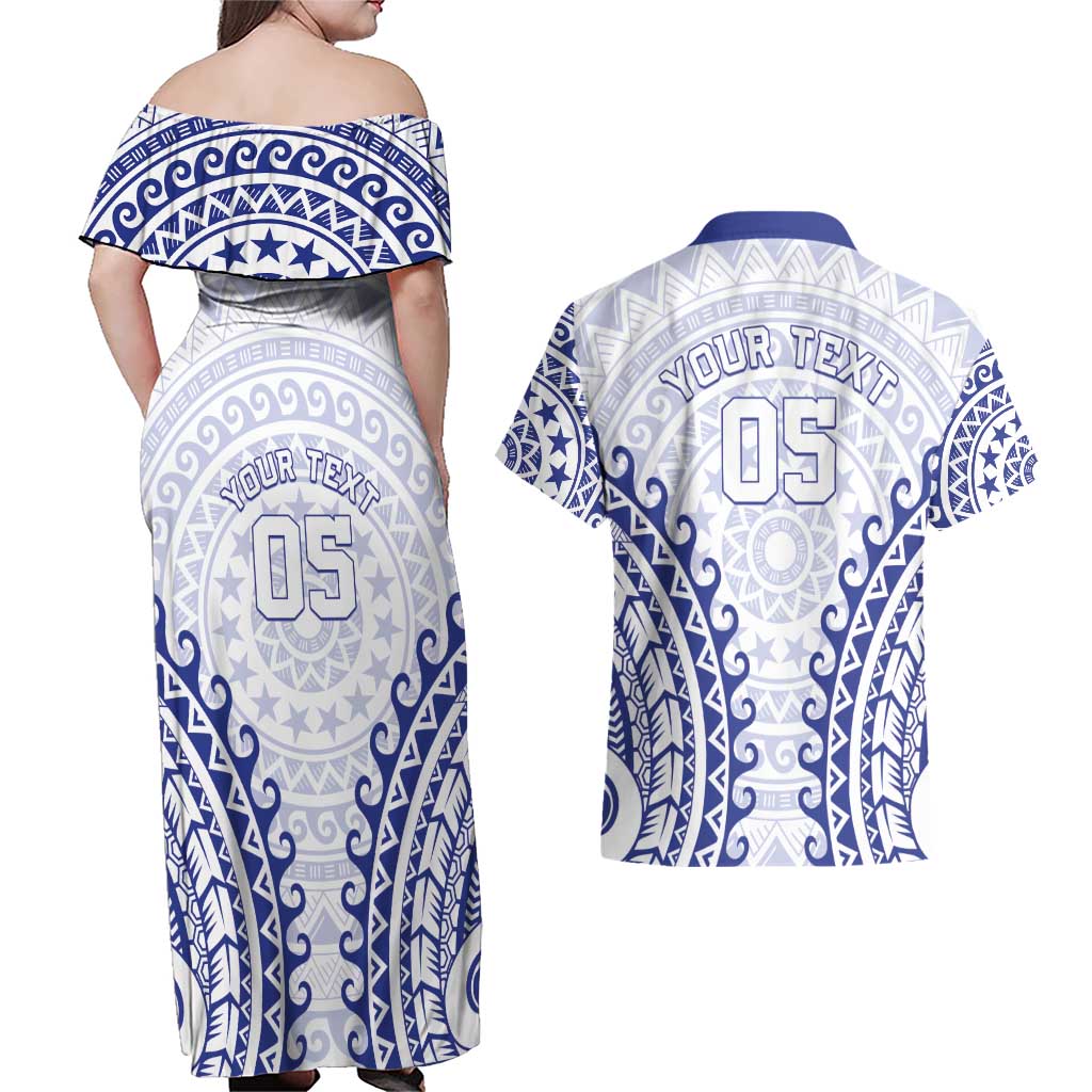 Custom Cook Islands Palmerston Couples Matching Off Shoulder Maxi Dress and Hawaiian Shirt Polynesian Tribal Tattoo