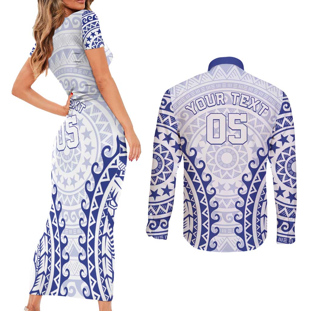Custom Cook Islands Palmerston Couples Matching Short Sleeve Bodycon Dress and Long Sleeve Button Shirt Polynesian Tribal Tattoo