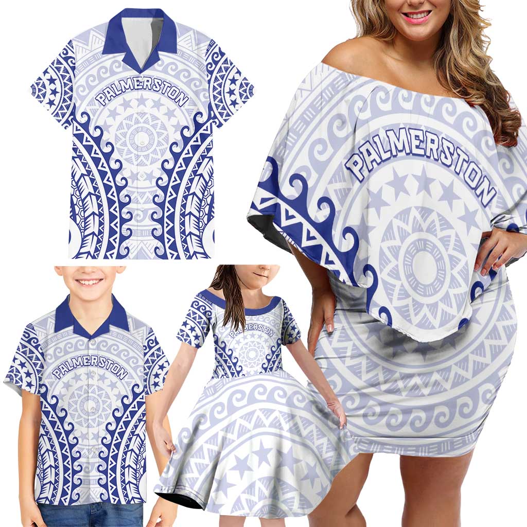 Custom Cook Islands Palmerston Family Matching Off Shoulder Short Dress and Hawaiian Shirt Polynesian Tribal Tattoo