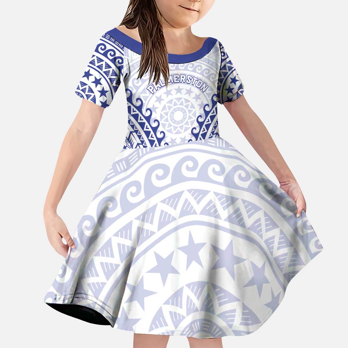 Custom Cook Islands Palmerston Kid Short Sleeve Dress Polynesian Tribal Tattoo
