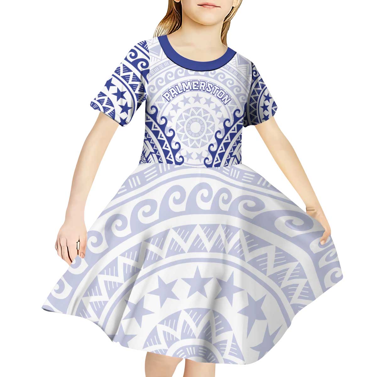 Custom Cook Islands Palmerston Kid Short Sleeve Dress Polynesian Tribal Tattoo