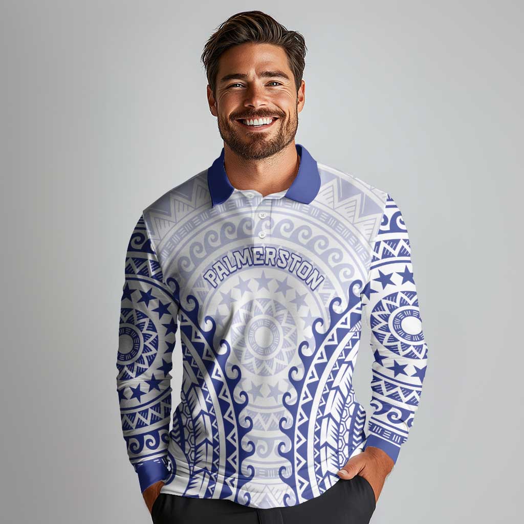 Custom Cook Islands Palmerston Long Sleeve Polo Shirt Polynesian Tribal Tattoo