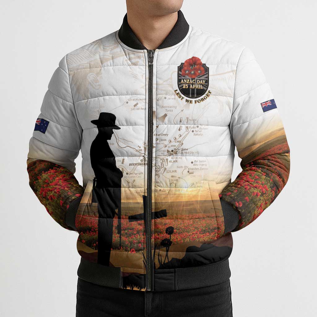 Australia And New Zealand ANZAC Day Bomber Puffer Jacket Battle Of Beersheba LT05 - Polynesian Pride