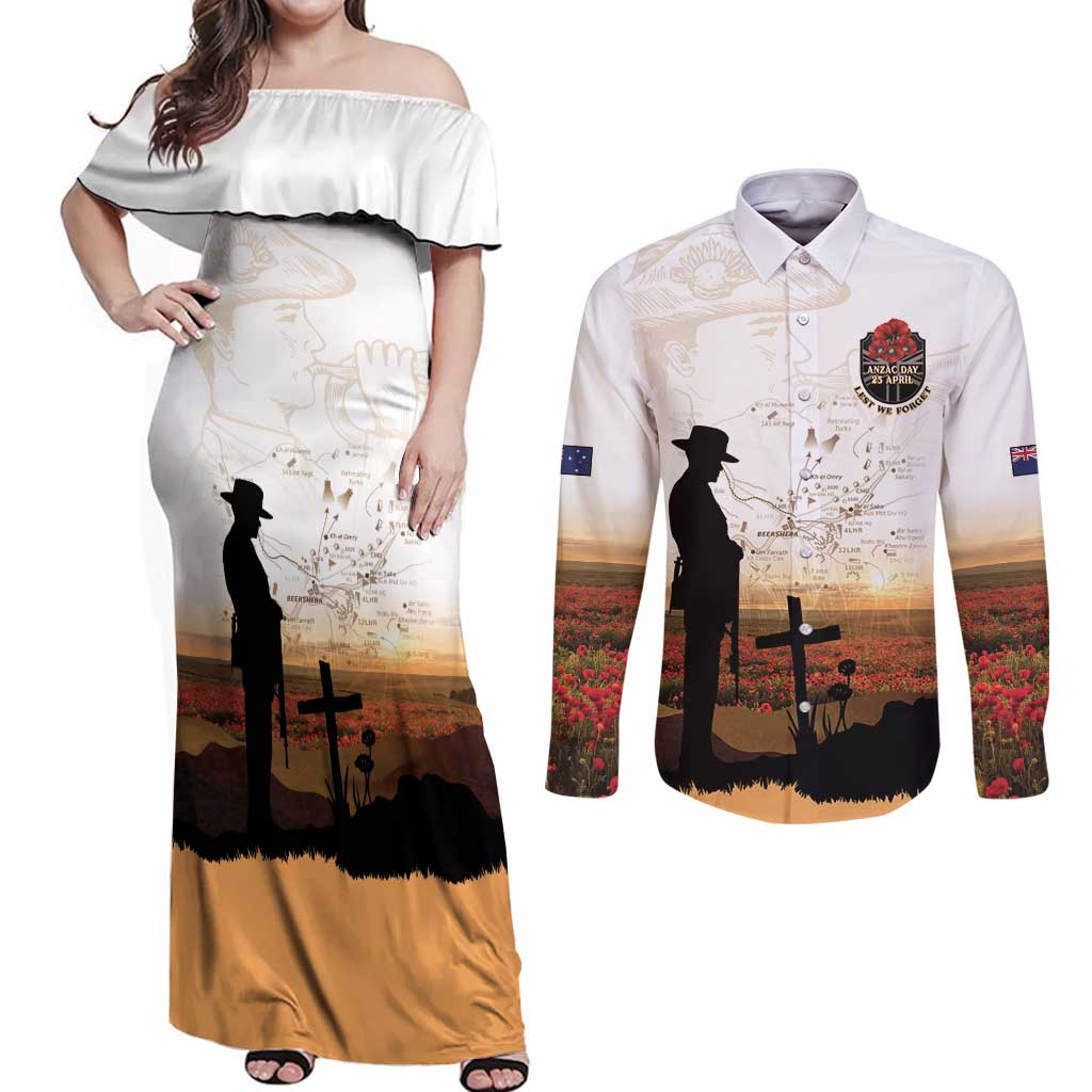 Australia And New Zealand ANZAC Day Couples Matching Off Shoulder Maxi Dress and Long Sleeve Button Shirt Battle Of Beersheba