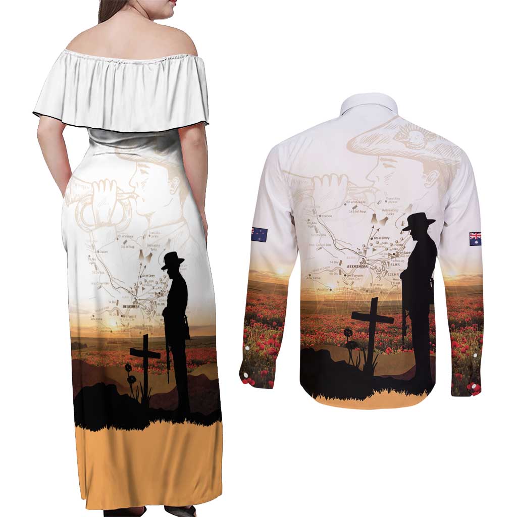 Australia And New Zealand ANZAC Day Couples Matching Off Shoulder Maxi Dress and Long Sleeve Button Shirt Battle Of Beersheba