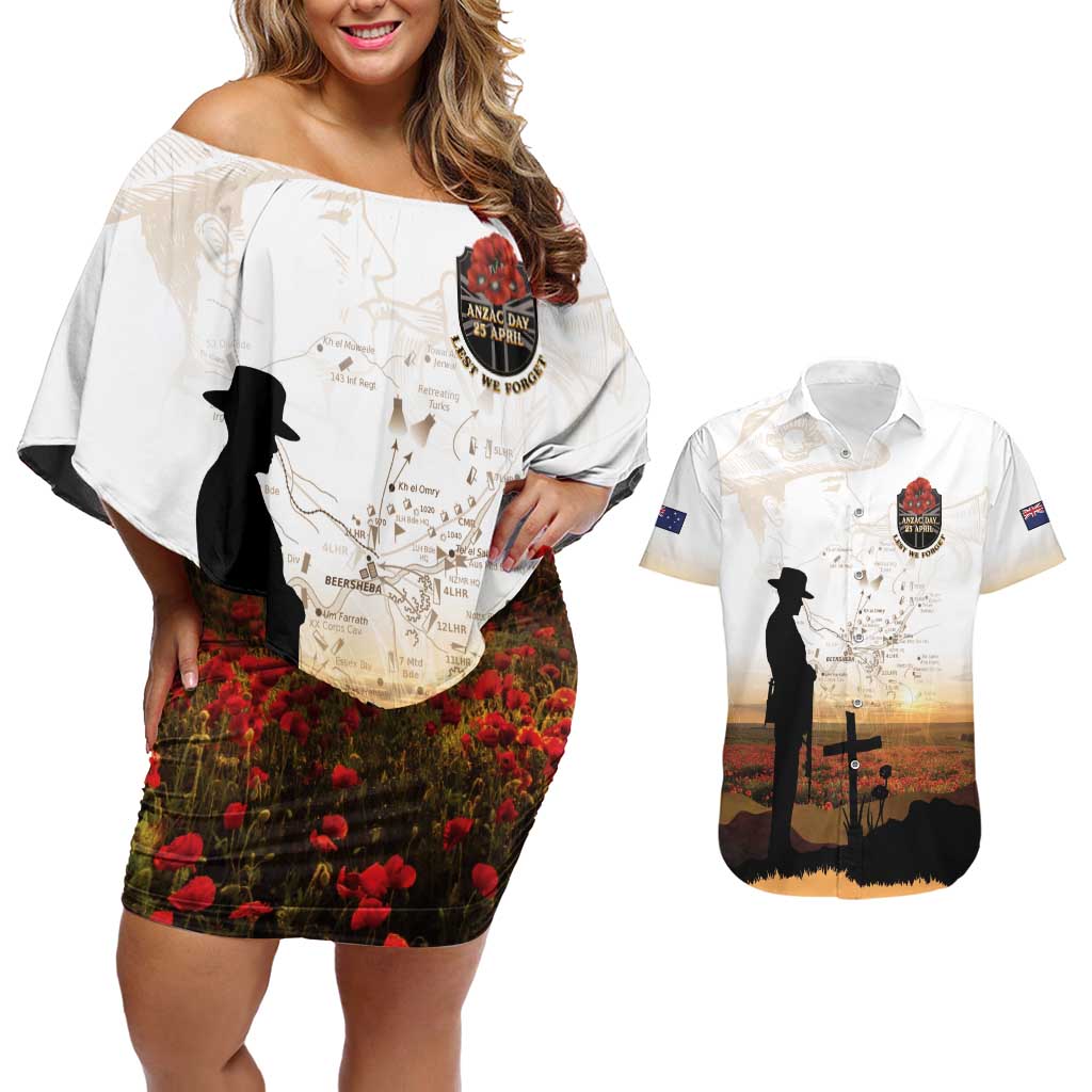 Australia And New Zealand ANZAC Day Couples Matching Off Shoulder Short Dress and Hawaiian Shirt Battle Of Beersheba