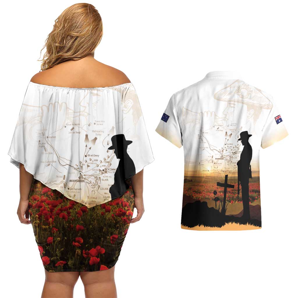 Australia And New Zealand ANZAC Day Couples Matching Off Shoulder Short Dress and Hawaiian Shirt Battle Of Beersheba