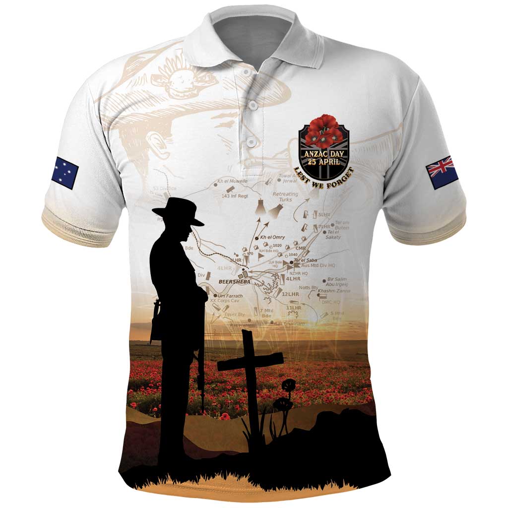 Australia And New Zealand ANZAC Day Polo Shirt Battle Of Beersheba LT05 Beige - Polynesian Pride