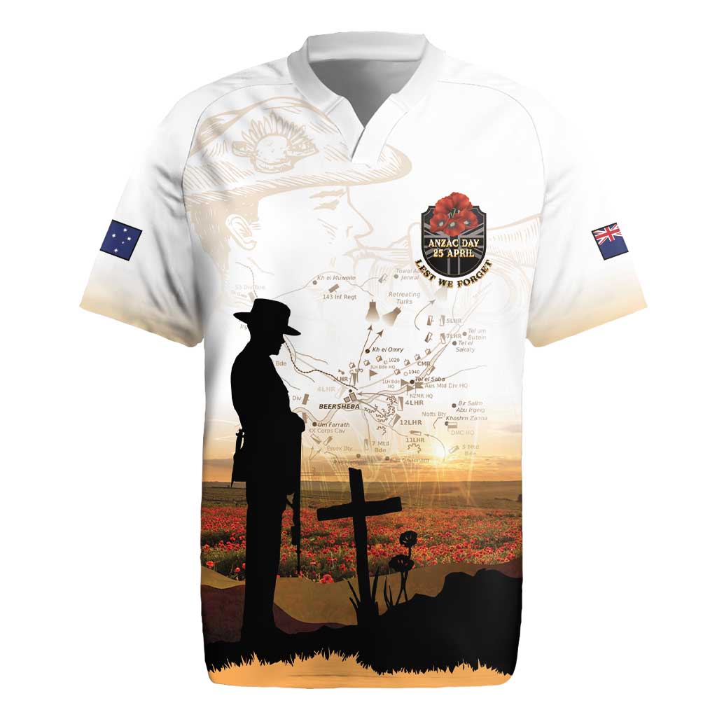 Australia And New Zealand ANZAC Day Rugby Jersey Battle Of Beersheba LT05 Beige - Polynesian Pride