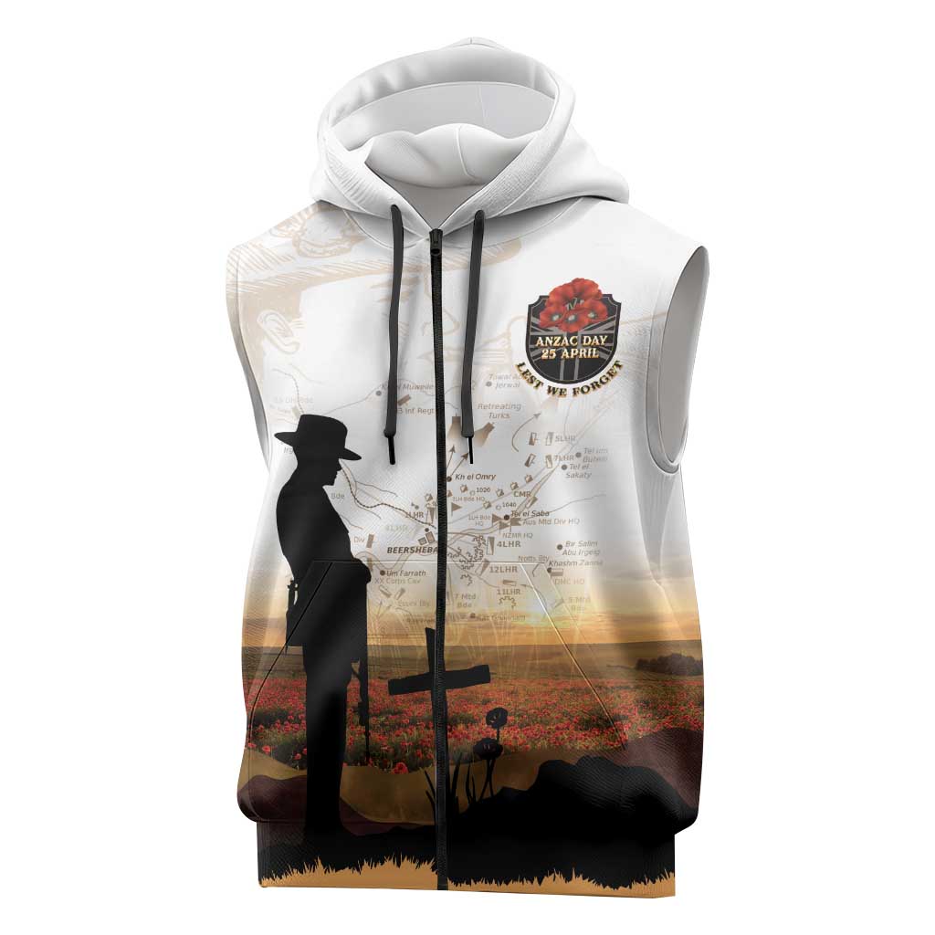 Australia And New Zealand ANZAC Day Sleeveless Zip Hoodie Battle Of Beersheba LT05 Beige - Polynesian Pride