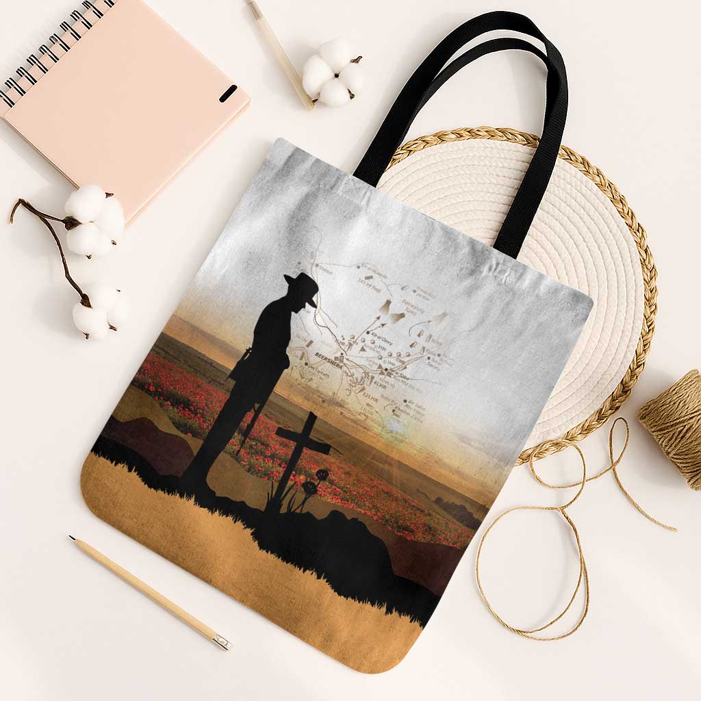 Australia And New Zealand ANZAC Day Tote Bag Battle Of Beersheba LT05 Black Strap One Size Beige - Polynesian Pride