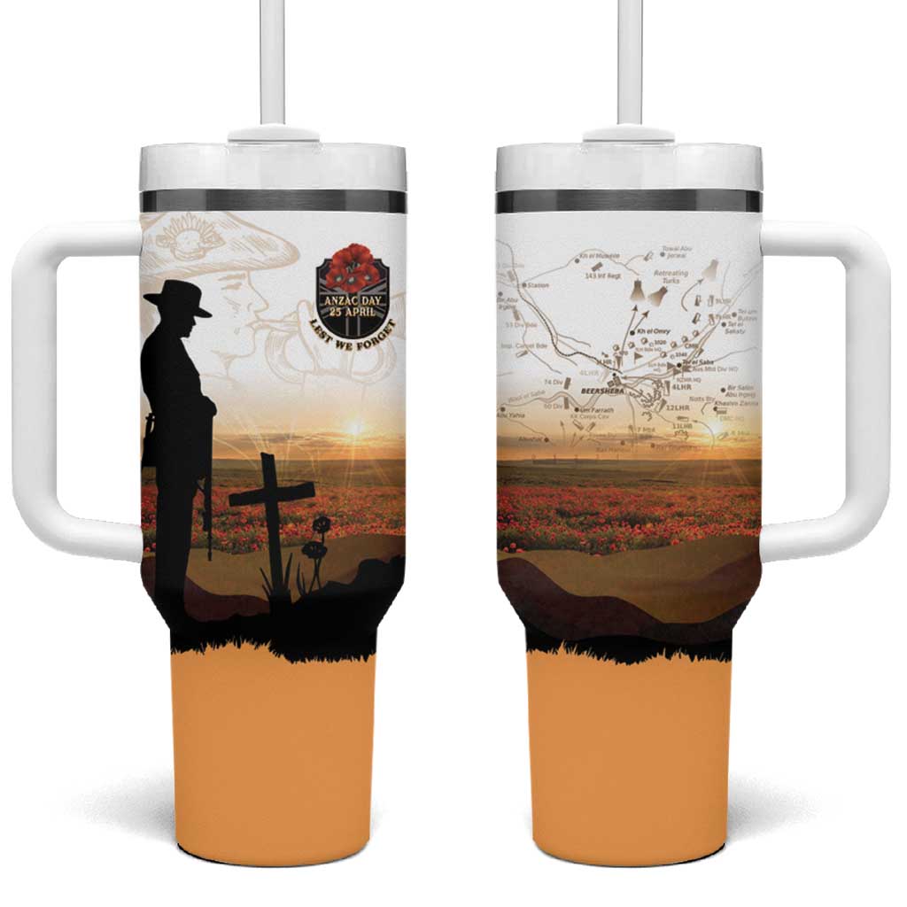 Australia And New Zealand ANZAC Day Tumbler With Handle Battle Of Beersheba LT05 One Size: 40 oz Beige - Polynesian Pride