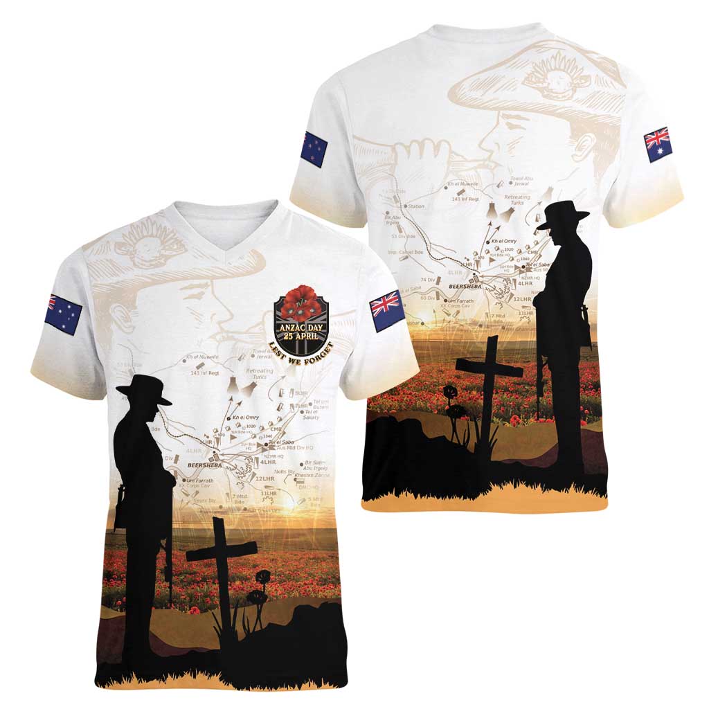 Australia And New Zealand ANZAC Day Women V-Neck T-Shirt Battle Of Beersheba