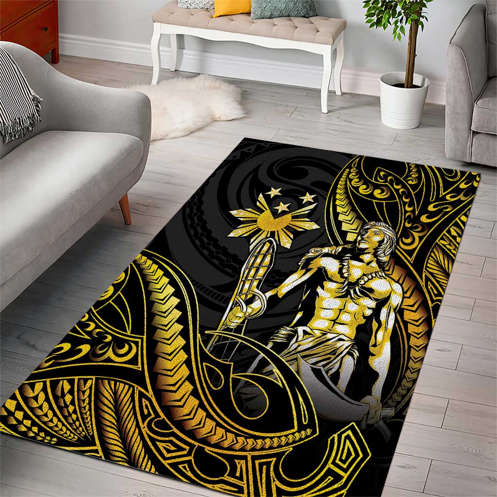 Filipinos Lapu Lapu Hero Area Rug Gold Polynesian Tribal Tattoo LT05 - Polynesian Pride