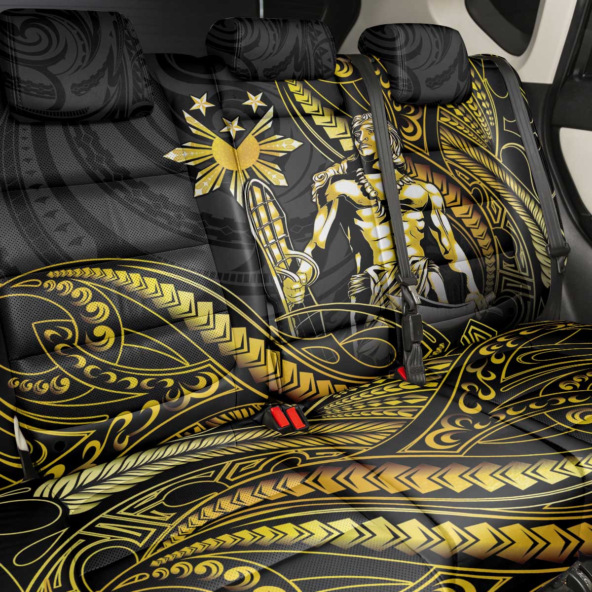 Filipinos Lapu Lapu Hero Back Car Seat Cover Gold Polynesian Tribal Tattoo LT05 - Polynesian Pride