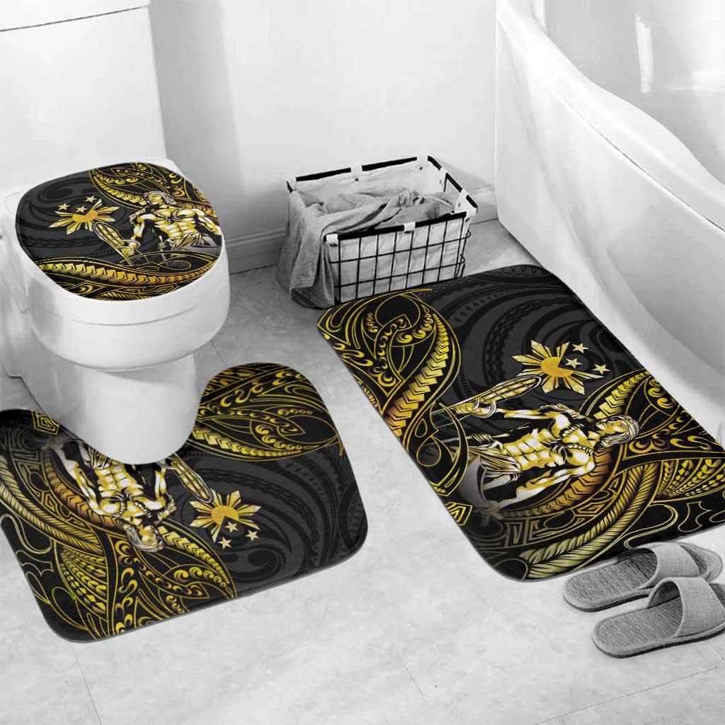Filipinos Lapu Lapu Hero Bathroom Set Gold Polynesian Tribal Tattoo LT05 Mat Set Only (3 pcs) One Size Gold - Polynesian Pride