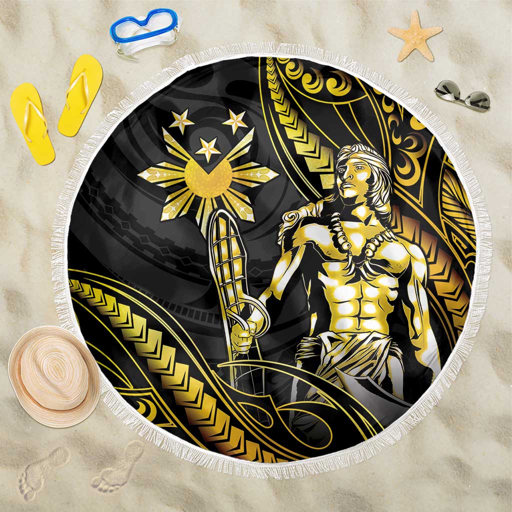 Filipinos Lapu Lapu Hero Beach Blanket Gold Polynesian Tribal Tattoo LT05 One Size 150cm Gold - Polynesian Pride