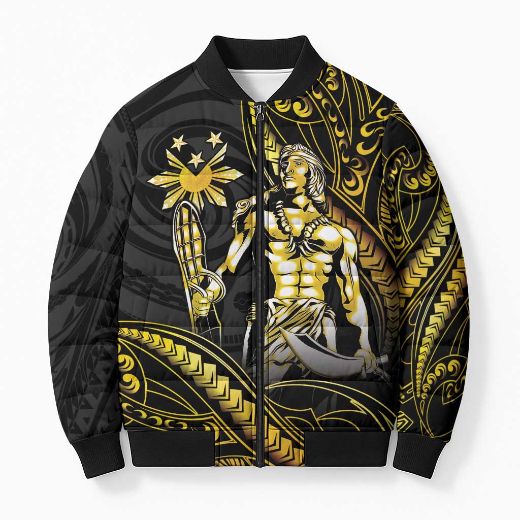 Filipinos Lapu Lapu Hero Bomber Puffer Jacket Gold Polynesian Tribal Tattoo LT05 Unisex Gold - Polynesian Pride
