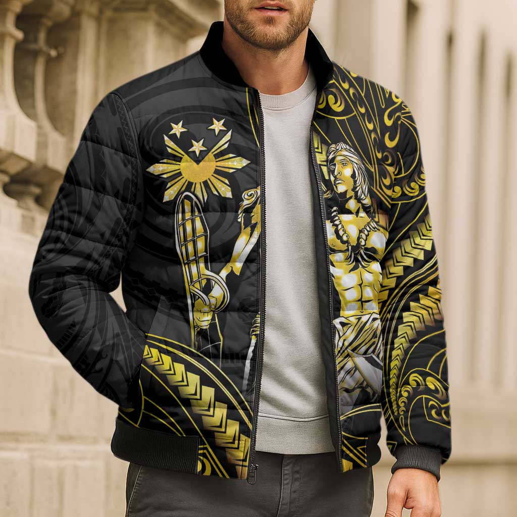 Filipinos Lapu Lapu Hero Bomber Puffer Jacket Gold Polynesian Tribal Tattoo LT05 - Polynesian Pride