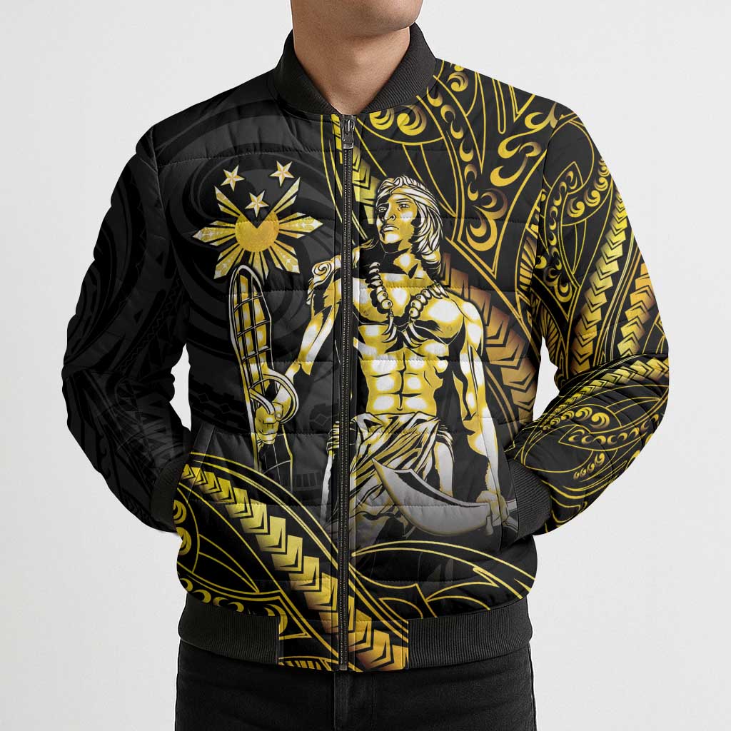 Filipinos Lapu Lapu Hero Bomber Puffer Jacket Gold Polynesian Tribal Tattoo LT05 - Polynesian Pride