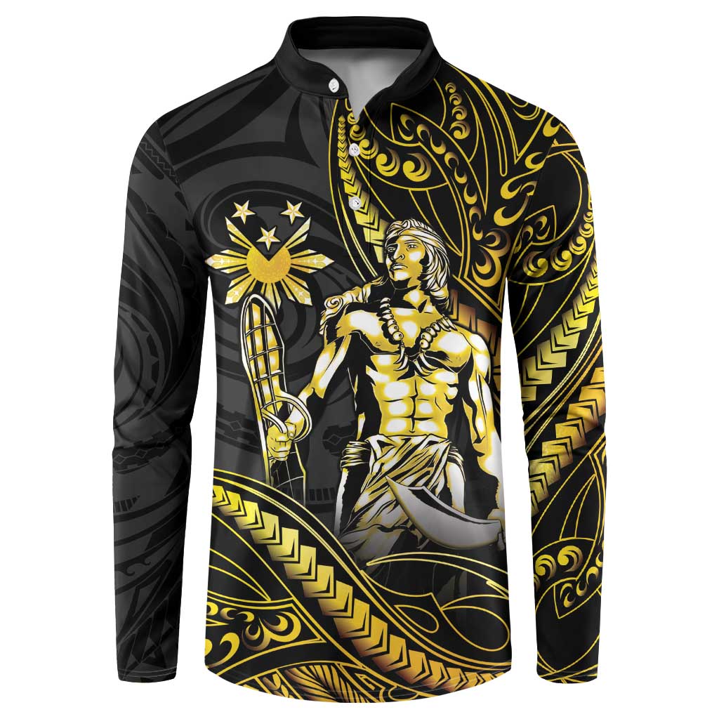 Filipinos Lapu Lapu Hero Button Sweatshirt Gold Polynesian Tribal Tattoo LT05 Gold - Polynesian Pride