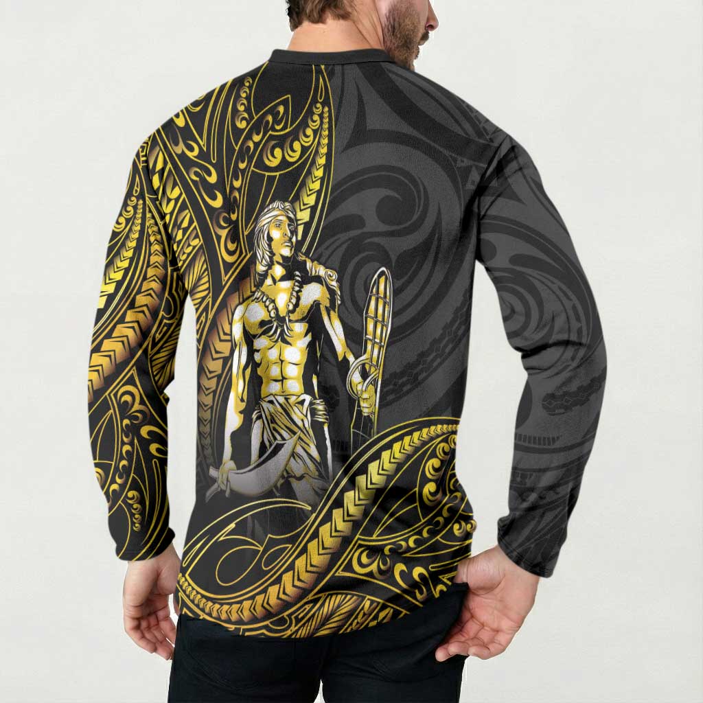 Filipinos Lapu Lapu Hero Button Sweatshirt Gold Polynesian Tribal Tattoo LT05 - Polynesian Pride