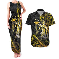 Filipinos Lapu Lapu Hero Couples Matching Tank Maxi Dress and Hawaiian Shirt Gold Polynesian Tribal Tattoo