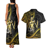 Filipinos Lapu Lapu Hero Couples Matching Tank Maxi Dress and Hawaiian Shirt Gold Polynesian Tribal Tattoo