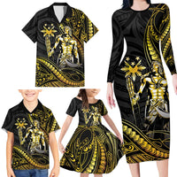 Filipinos Lapu Lapu Hero Family Matching Long Sleeve Bodycon Dress and Hawaiian Shirt Gold Polynesian Tribal Tattoo